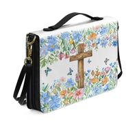 Ceudet Custodia per Bibbia da donna, grande, con tracolla, per donne e ragazze, custodia portatile per bibbia, Be Still and Know That I am God, taglia XL, Croce Fiore-bianco e Blu, x-large