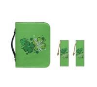 Ceudet Custodia per bibbia da donna, impermeabile, in pelle PU, con tasca con cerniera e segnalibro, taglia 2XL, Erba verde fortunata di San Patrizio, 2XL-12"x9"x2.4"