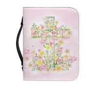 Ceudet Custodia per bibbia da donna, in pelle, impermeabile, con segnalibro, con manico, Croce floreale 2, x-large