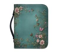 Ceudet Custodia per Bibbia in pelle con copertina per Bibbia, piccola pelle con manico e copertine per Bibbia con cerniera, per studi biblici cattolici, Fiori rosa Boho e farfalle colorate, L