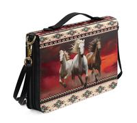 Ceudet Custodia per Bibbia in pelle per donne e uomini, leggera custodia per Bibbia con cinghia, borsa tote impermeabile con manici, Cavallo Azteco - Rosso e Bianco, L