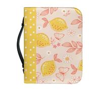 Ceudet Custodia per Bibbia in pelle per ragazze, borsa tote con manico superiore, custodia per il trasporto della Bibbia, per chiesa, gatto carino, L, Pois Limone, L