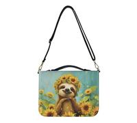Ceudet Custodia per Bibbia in pelle PU con stampa floreale retrò con tracolla Custodia portatile per Bibbia per ABag Book Organizer per preghiera, XL, Bradipo Girasole, XL
