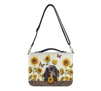 Ceudet Custodia per Bibbia in pelle PU con stampa floreale retrò con tracolla Custodia portatile per Bibbia per ABag Book Organizer per preghiera, XL, Bassotto Cane Girasole Farfalla, XL