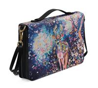 Ceudet Custodia per bibbia in stile azteco, per donne e ragazze, custodia per il trasporto della Bibbia con tracolla, borsa tote in pelle PU con portapenne, AGifts, multicolore, L, Cervo Fiore-blu, L