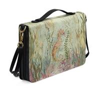 Ceudet Custodia per Bibbia occidentale per donne e uomini, con tasche, protezione per la Bibbia, in pelle, per donne e uomini, grande, Cavallucci marini, x-large