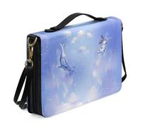 Ceudet Custodia per Bibbia occidentale per donne e uomini, con tasche, protezione per la Bibbia, in pelle, per donne e uomini, grande, Balena blu., L