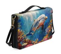 Ceudet Custodia per Bibbia occidentale per donne e uomini, con tasche, protezione per la Bibbia, in pelle, per donne e uomini, grande, Delfino, L