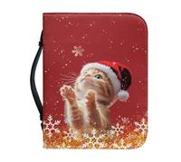 Ceudet Custodia per bibbia per albero di Natale con manico, custodia per il trasporto della Bibbia in pelle PU per chiesa con cerniera, regalo di Natale per la famiglia, 2XL, Simpatico gatto di