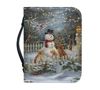 Ceudet Custodia per bibbia per albero di Natale con manico, custodia per il trasporto della Bibbia in pelle PU per chiesa con cerniera, regalo di Natale per la famiglia, 2XL, Cani e Pupazzi di, M