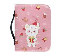 Ceudet Custodia per bibbia per albero di Natale con manico, custodia per il trasporto della Bibbia in pelle PU per chiesa con cerniera, regalo di Natale per la famiglia, 2XL, Simpatico orso di Natale,