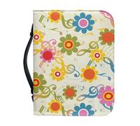 Ceudet Custodia per Bibbia per donne e ragazze, in pelle PU, con manico, portatile, impermeabile, per bibbia, Nota Fiore Hippie, L: 10.2x7x1.9 Inch