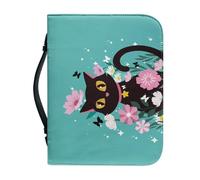 Ceudet Custodia per bibbia per donne e uomini, borse alla moda per accessori biblici, custodia per il trasporto con tasca con cerniera, idea regalo, Gatto Nero Rosa Margherita, XLarge