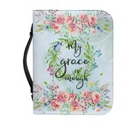Ceudet Custodia per bibbia per donne e uomini, borse alla moda per accessori biblici, custodia per il trasporto con tasca con cerniera, idea regalo, Ghirlanda di fiori My Grace is Enough, XLarge