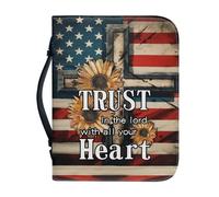 Ceudet Custodia per bibbia per donne e uomini, borse alla moda per accessori biblici, custodia per il trasporto con tasca con cerniera, idea regalo, Croce Girasole Bandiera Americana Versi Bibbia, L