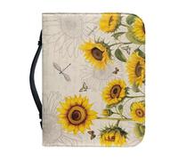 Ceudet Custodia per bibbia per donne e uomini, borse alla moda per accessori biblici, custodia per il trasporto con tasca con cerniera, idea regalo, Stampa Girasole Libellula Beige, L