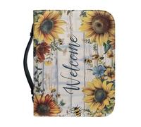 Ceudet Custodia per bibbia per donne e uomini, borse alla moda per accessori biblici, custodia per il trasporto con tasca con cerniera, idea regalo, Benvenuto Girasole Bee Venatura del legno, M