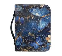 Ceudet Custodia per bibbia per donne e uomini, borse alla moda per accessori biblici, custodia per il trasporto con tasca con cerniera, idea regalo, Cielo stellato con stampa farfalla blu, XLarge