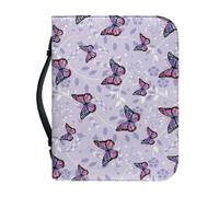 Ceudet Custodia per Bibbia per donne e uomini, custodia in pelle per il trasporto della Bibbia per chiesa, scuola, viaggi, protezione alla moda con manico, Fiore viola farfalla, XXLarge