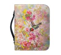 Ceudet Custodia per Bibbia per donne e uomini, custodia in pelle per il trasporto della Bibbia per chiesa, scuola, viaggi, protezione alla moda con manico, Fiori di ciliegio colibrì primaverile,