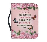 Ceudet Custodia per Bibbia per donne e uomini, custodia in pelle per il trasporto della Bibbia per chiesa, scuola, viaggi, protezione alla moda con manico, Verso della Bibbia con fiore di peonia rosa