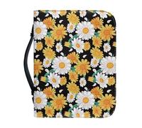 Ceudet Custodia per Bibbia per donne e uomini, custodia in pelle per il trasporto della Bibbia per chiesa, scuola, viaggi, protezione alla moda con manico, Girasole Bianco Giallo Margherita, M