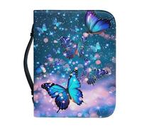 Ceudet Custodia per Bibbia per donne e uomini, custodia in pelle per il trasporto della Bibbia per chiesa, scuola, viaggi, protezione alla moda con manico, Cielo Stellato Farfalla Blu, XXLarge