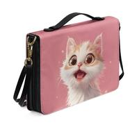 Ceudet Custodia per bibbia per donne e uomini in pelle borsa della Bibbia Tote Bibbia copre per donne uomini con tasche copertina per libri protezione, Simpatico gatto bianco, M