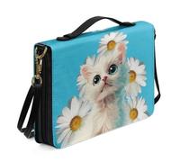 Ceudet Custodia per bibbia per donne e uomini in pelle borsa della Bibbia Tote Bibbia copre per donne uomini con tasche copertina per libri protezione, Gatto Bianco Crisantemo, x-large