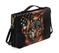 Ceudet Custodia per bibbia per donne e uomini in pelle borsa della Bibbia Tote Bibbia copre per donne uomini con tasche copertina per libri protezione, Lupo Bandiera, L