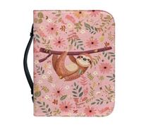 Ceudet Custodia per Bibbia Personalizzabile PU Bibbia Protector Book Cover Bibbia Tote Bag, Simpatico bradipo rosa margherita fiore, M