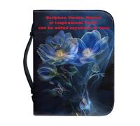 Ceudet Custodia per bibbia personalizzata per ragazze, custodia per libri per bambini, borsa per chiesa, con manico e tasca con cerniera, personalizzabile A, M, Fiori Blu Personalizzati, xx-large