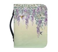 Ceudet Custodia per bibbia viola lavanda per ragazze e donne borsa a tracolla impermeabile in pelle PU Lady Bibbia borsa da trasporto Bibbia borsa con manico, M, Colibrì e lavanda, L