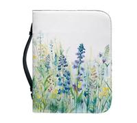 Ceudet Custodia per bibbia viola lavanda per ragazze e donne borsa a tracolla impermeabile in pelle PU Lady Bibbia borsa da trasporto Bibbia borsa con manico, M, Fiori blu e lavanda, L