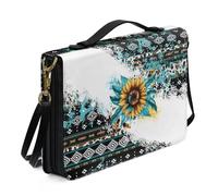 Ceudet Custodia per il trasporto con stampa di mucca azteca, con manico, in pelle, con tracolla, per donne e ragazze, custodia per libro della Bibbia, per studio, blu scuro e giallo, taglia 2XL,