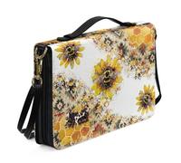 Ceudet Custodia per il trasporto della Bibbia da donna, in pelle PU, impermeabile, con tracolla, Ape Girasole Stile Azteco - bianco e giallo, L