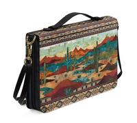 Ceudet Custodia per il trasporto della Bibbia da donna, in pelle PU, impermeabile, con tracolla, Stile azteco Cactus-multicolore, M