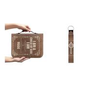 Ceudet Custodia per la Bibbia con croce per donne e ragazze, custodia per il trasporto della Bibbia in pelle PU multiuso borsa tote bag accessori portachiavi in metallo, Stile retrò., M