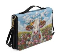 Ceudet Custodia per libri con stampa floreale e mucca delle Highland, per donne e uomini, custodia da trasporto con tracolla, in pelle PU, protezione per la Bibbia, borsa per la preghiera, L, Mucca