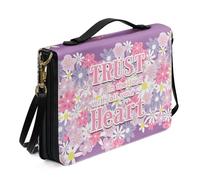 Ceudet Custodia per libri con stampa in stile bohémien, custodia per il trasporto di libri in finta pelle, organizer per libri per preghiera, studio, scrittura, L, Fidati Fiore Cuore, M