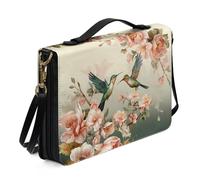 Ceudet Custodia per libri in ecopelle con stampa di colibrì e fiori, stile retrò, con tracolla, per donne e uomini, per donne e uomini, borsa per bibbia, protezione per scritture, organizer per libri,