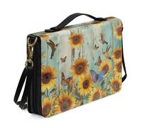 Ceudet Custodia per libri in ecopelle con stampa di colibrì e fiori, stile retrò, con tracolla, per donne e uomini, per donne e uomini, borsa per bibbia, protezione per scritture, organizer per libri,