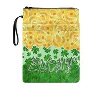 Ceudet Custodia per libro con cerniera a tema San Patrizio, leggera, con tasca frontale, copertina portatile con corda, per donne e uomini, motivo trifoglio di San Patrizio, Moneta d'oro Lucky Clover,