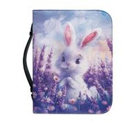 Ceudet Donne Bibbia Copertura Grande Capacità Borsa Quotidiana Chiesa Libro Caso Scrittura Protettore Regali di Vacanza, Grazioso coniglio con fiori di lavanda, XLarge