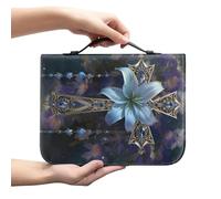 Ceudet Girasole Farfalla Donne Bibbia Custodia per Studio Bibbia Bibbia Coperture Caso Bibbia Organizer Bag PU Cuoio Bibbia Coperture, Croce floreale, L