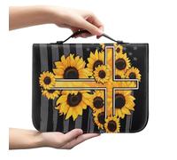 Ceudet Girasole Farfalla Donne Bibbia Custodia per Studio Bibbia Bibbia Coperture Caso Bibbia Organizer Bag PU Cuoio Bibbia Coperture, Bandiera Croce Girasole, XXL