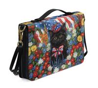 Ceudet Grande custodia per bibbia con tracolla, custodia in pelle per bibbia, borsa da chiesa, borsa per bibbia portatile, regalo per cristiani, Bandiera americana Cat Daisy - Multicolore, XXL