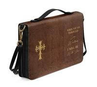 Ceudet Grande custodia per bibbia con tracolla, custodia in pelle per bibbia, borsa da chiesa, borsa per bibbia portatile, regalo per cristiani, Verso incrociato - Marrone, L