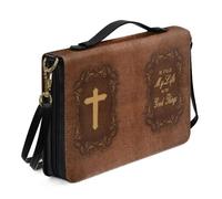 Ceudet Grande custodia per bibbia con tracolla, custodia in pelle per bibbia, borsa da chiesa, borsa per bibbia portatile, regalo per cristiani, Croce - Marrone, XL