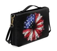 Ceudet Grande custodia per bibbia con tracolla, custodia in pelle per bibbia, borsa da chiesa, borsa per bibbia portatile, regalo per cristiani, Bandiera americana - Nero e Rosso, XL